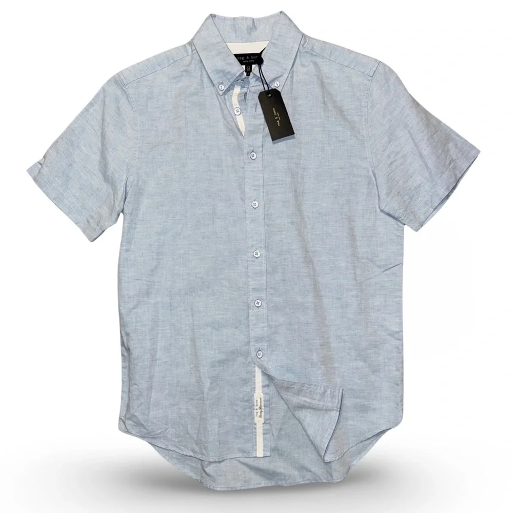 Rag & Bone New York Smith Shirt Light Blue Linen Blend - Picture 5 of 5
